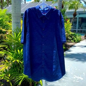 Robert Graham Navy shirt sleeve tone on tone print button down dress shirt